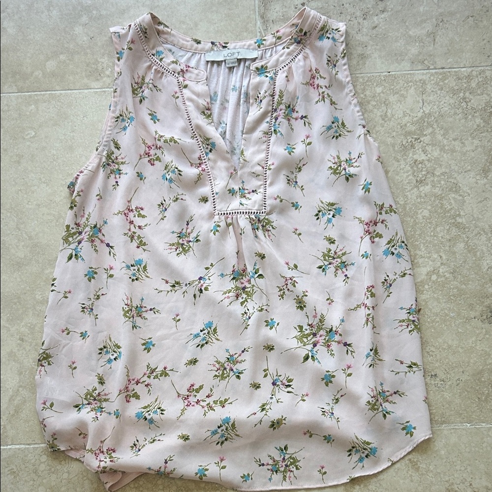 LOFT Sleeveless Floral Blouse - Soft Pink and Teal